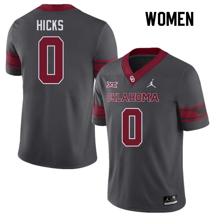 Women #0 Kalib Hicks Oklahoma Sooners College Football Jerseys Stitched-Charcoal